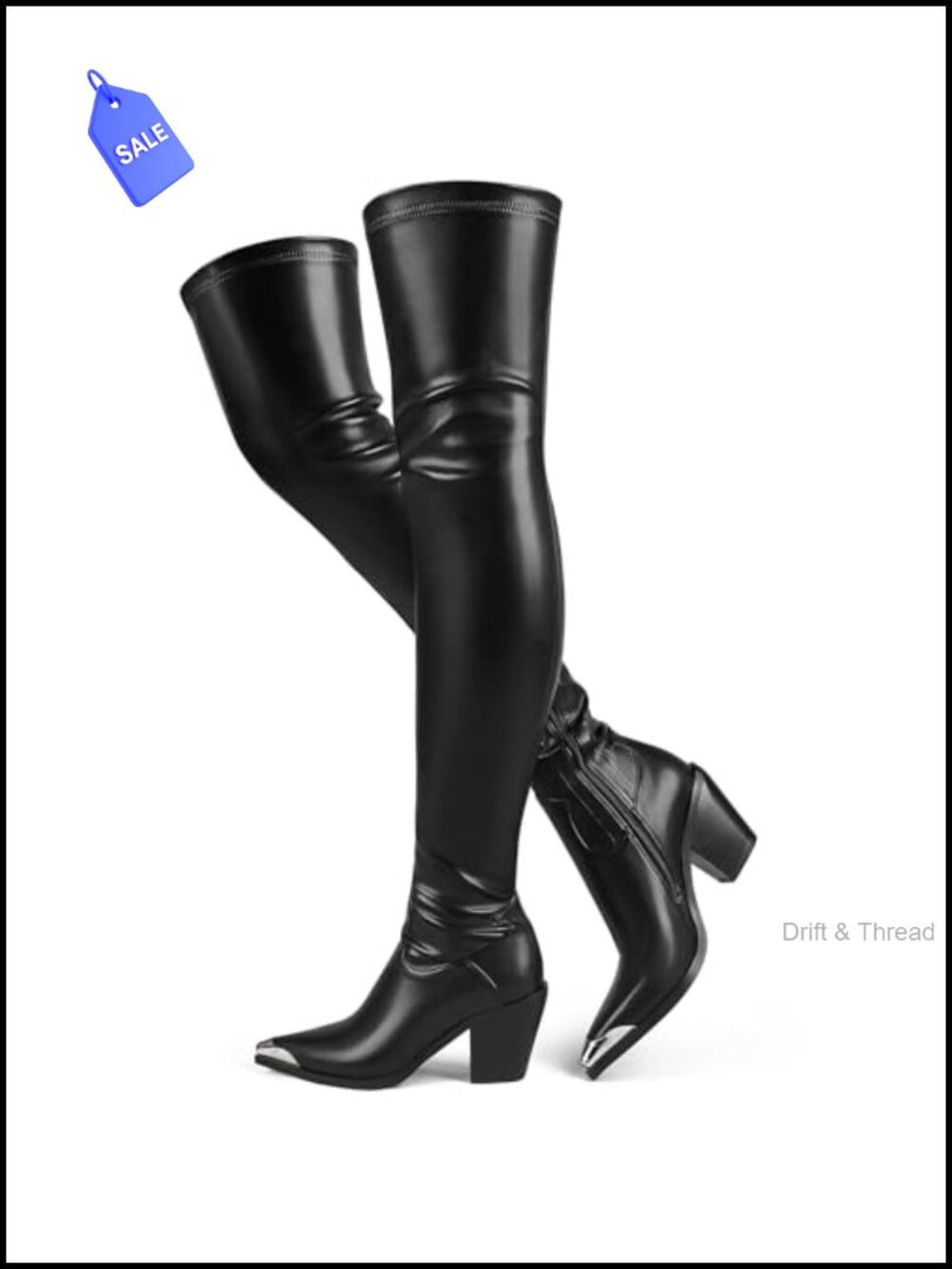 Women's Over-The-Knee Boots Pointed Toe Block Heel Side Zip PU